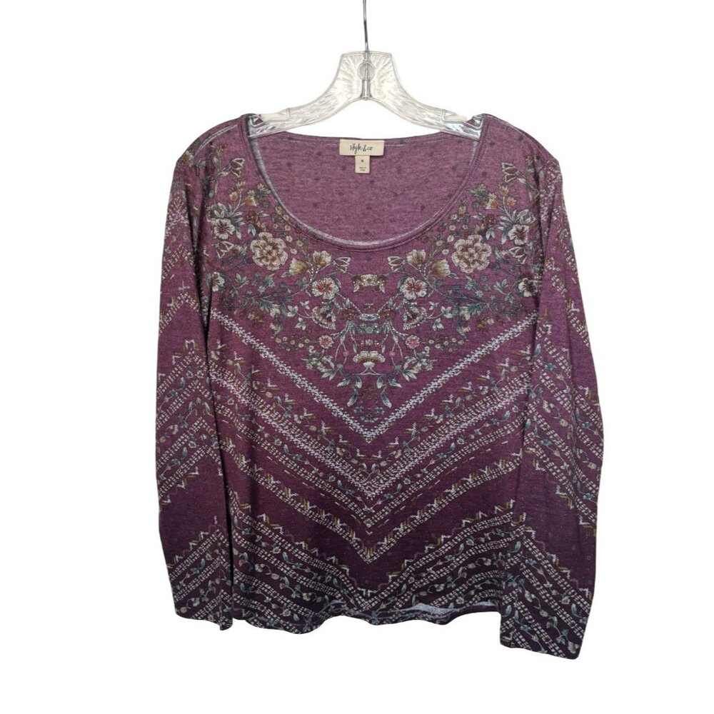 Style & Co. Long Sleeve Top Scoop Neck Embellished